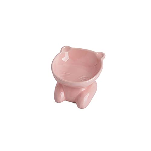 SUICRA Futternäpfe Keramische Haustierschale Getreideschale Katze Schüssel High-Fuß Bowl Guard Cat Bowl Water Bowl Anti-Black Kinn Kämpfe Randschale (Color : Pink) von SUICRA