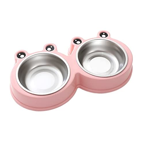 SUICRA Futternäpfe Pet Double Bowl Stainless Steel Food Drinking Bowl (Color : Pink, Size : 36X14X5cm) von SUICRA