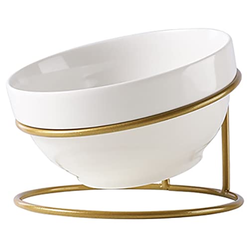 SUICRA Futternäpfe Pet Food Bowl Elevated No Spill Ceramic Cat Bowl Pet Feeding Bowl with Stand Pet Cat Single Bowl Food Container (Color : Golden) von SUICRA