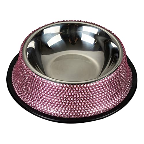 SUICRA Futternäpfe Stainless Steel Dog Bowl Pet Bowls Food Water Feeder with Rhinestone Non-Skid Rubber Base 2 Colors for Pets Various Dogs (Color : Red) von SUICRA