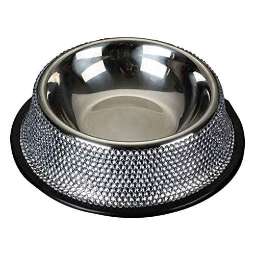 SUICRA Futternäpfe Stainless Steel Dog Bowl Pet Bowls Food Water Feeder with Rhinestone Non-Skid Rubber Base 2 Colors for Pets Various Dogs (Color : Silver) von SUICRA