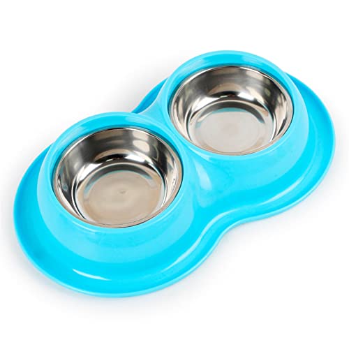 SUICRA Futternäpfe Stainless Steel PP Double Bowls Food Anti Ants Water Dog Bowl Cat Feeder Cat Pet Bowl (Color : Blue) von SUICRA