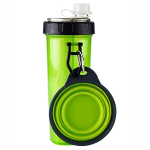 SUICRA Futternäpfe Tragbare 2-in-1-Haustierwasserflasche mit faltender Silikon-Haustierschüssel, Outdoor-Reise-Hund und Katzen-Feeder (Color : Green) von SUICRA
