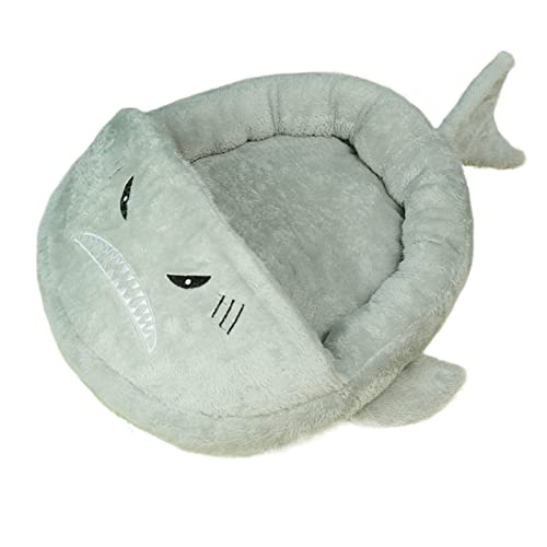 SUICRA Haustierbett waschbar Cat Bed House Large Space Cave Cute Pet Sofa Cushion Non-Slip Anti Static Warm Plush Pet House Indoor Soft Nest for Cats (Color : Shark) von SUICRA