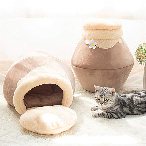 SUICRA Haustierbett waschbar Winter warme Katze weicher Kennel Kennel cat Bett höhle Haus Schlafsack Kissen pad Zelt (Color : Brown, Size : Small) von SUICRA