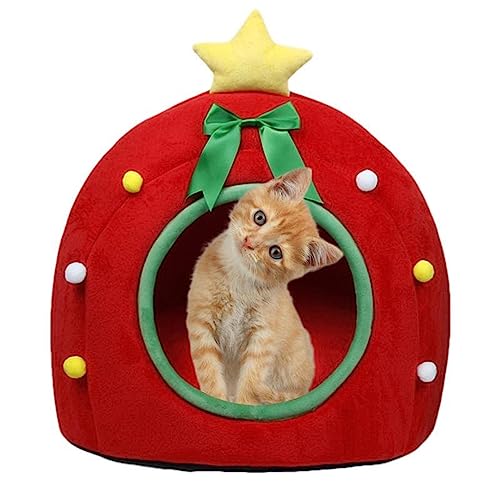 SUICRA Haustierbetten Cat Bed Cave Pet Bed with Pets Tent Cozy Cave Nest Indoor Cat Bed (Color : Red) von SUICRA