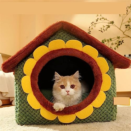 SUICRA Haustierbetten Cat House Sleep Comfort Dog Mat Bag for Washable Cave Cat Small Dog House Products Pets Tent Cozy Cave Nest Indoor (Color : Sunflower, Size : 43 * 36 * 34cm) von SUICRA