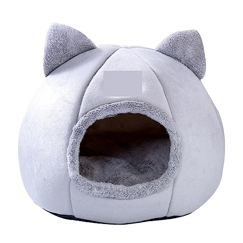 SUICRA Haustierbetten Cat Kennel Kitty Soft Bed Indoor Kitten Deep Sleep House Pet Winter Warm Enclosed Tent Removable Cushion Mat (Color : Gray, Size : 33 * 33 * 33cm) von SUICRA