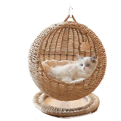 SUICRA Haustierbetten Cat Litter Hanging Basket Semi-Closed Circular Handmade Cat House Woven Pet Bed Cat Supplies Sleeping Pad Cave von SUICRA