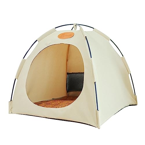 SUICRA Haustierbetten Cat Tent House Canvas Comfortable Kitten Bed Detachable Portable Kennel Pet (Color : White, Size : M) von SUICRA