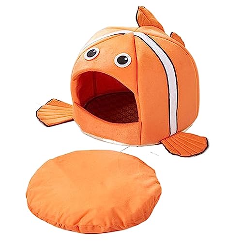 SUICRA Haustierbetten Cats Sleeping Bed Small Dogs Accessories Townhouses Lovely Fish Kitten Winter Tent (Color : Orange, Size : M 38X38X35CM) von SUICRA