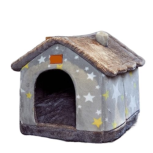 SUICRA Haustierbetten Dog House Dog Bed Pet Winter Small and Dogs Pet Supplies Puppy Cave Sofa (Color : Grey Stars, Size : L 53x46x43cm) von SUICRA