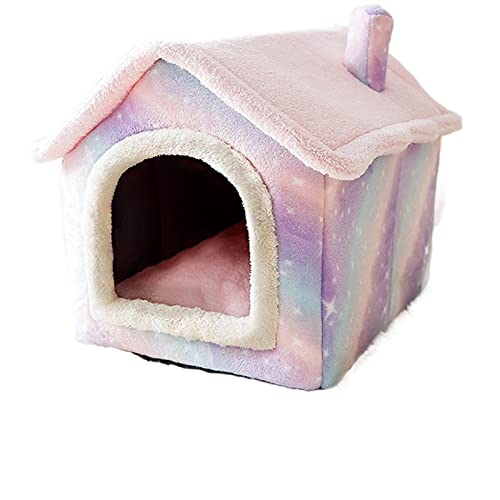 SUICRA Haustierbetten Dog House Kennel Soft Pet Bed Tent Indoor Enclosed Warm Plush Sleeping Nest Basket with Removable Cushion Travel Dog Accessory (Color : Pink, Size : L) von SUICRA