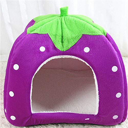 SUICRA Haustierbetten Erdbeer-Katzen-Bett-Haus-Kennel-Nest-Schlafsack-Welpen-Hund □□ Haustier-Sofa-Kissenkissenkatze-Haustiervorräte (Color : Purple, Size : Medium) von SUICRA