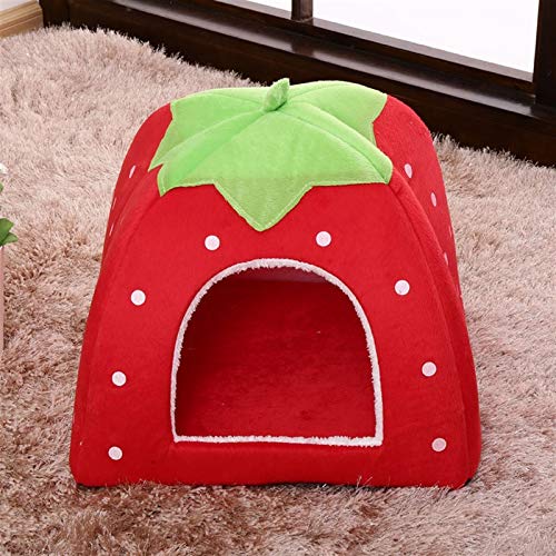 SUICRA Haustierbetten Erdbeer-Katzen-Bett-Haus-Kennel-Nest-Schlafsack-Welpen-Hund □□ Haustier-Sofa-Kissenkissenkatze-Haustiervorräte (Color : Red, Size : Small) von SUICRA