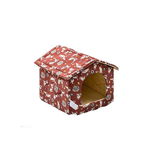 SUICRA Haustierbetten Faltbares Haustier Bett mit Matte weiche Winter-Hundehaus-Kennel for kleine mittelgroße Hunde Welpen-Sofa-Kissen warme Katze Nest Höhle Haustiere Zelt (Color : Red, Size : Medi von SUICRA