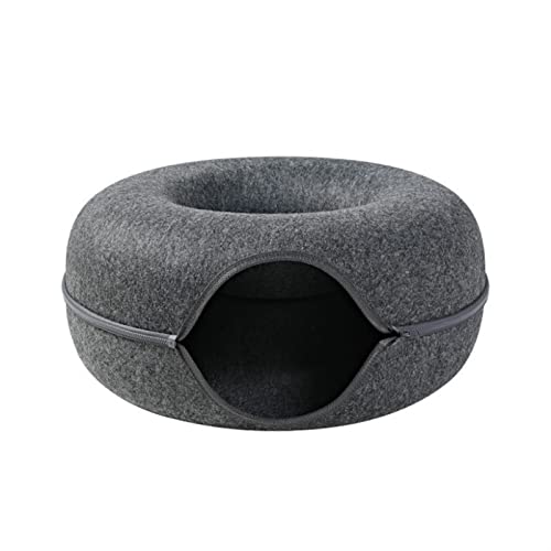 SUICRA Haustierbetten Felt Cat Nest Breathable Four Seasons Cat House Round Removable Washable Zipper Closed Training Toy Cat Tunnel Donut Cat House (Color : Dark Grey) von SUICRA