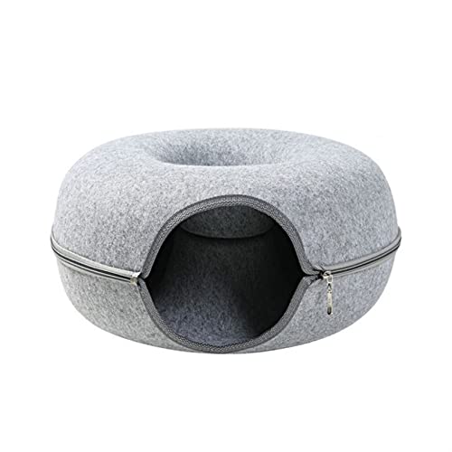 SUICRA Haustierbetten Felt Cat Nest Breathable Four Seasons Cat House Round Removable Washable Zipper Closed Training Toy Cat Tunnel Donut Cat House (Color : Grijs) von SUICRA