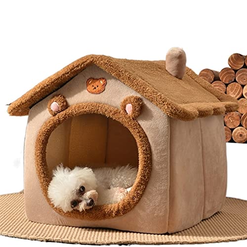 SUICRA Haustierbetten Foldable Dog House Pet Cat Bed Villa for Small Medium Dogs Cats Winter Warm Cat Bed Removable Nest Enclosed Cave Sofa Pet Supply (Color : Brown 1, Size : L) von SUICRA