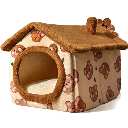 SUICRA Haustierbetten Foldable Dog House Pet Cat Bed Villa for Small Medium Dogs Cats Winter Warm Cat Bed Removable Nest Enclosed Cave Sofa Pet Supply (Color : Brown 2, Size : L) von SUICRA