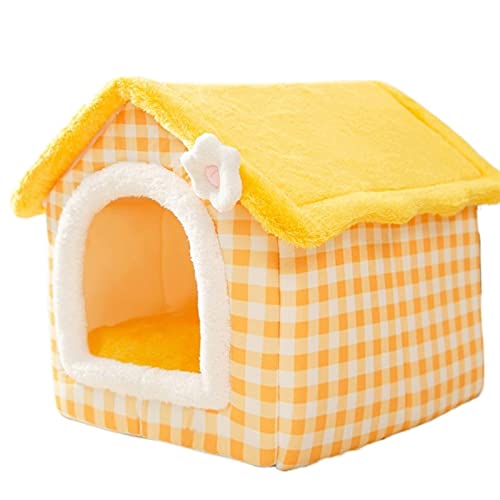 SUICRA Haustierbetten Foldable Pet Cat House Indoor Warm Kennel Pet Cat Cave Nest Washable Removable Mat Cozy Sleeping Bed Pet Supplies (Color : Yellow, Size : L) von SUICRA