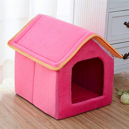 SUICRA Haustierbetten Haus for Hunde Faltbare Bettmatte Weiche Winter Warme Hund Welpen Sofa Kissen Haus Kennel Nest Hundekatze Bett for kleine mittelgroße Hunde (Color : Pink, Size : Large) von SUICRA