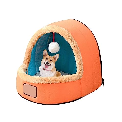 SUICRA Haustierbetten Pet Plush Tent with for Cats Dogs Soft Sleeping Bed Warm Nest (Color : Orange, Size : M) von SUICRA