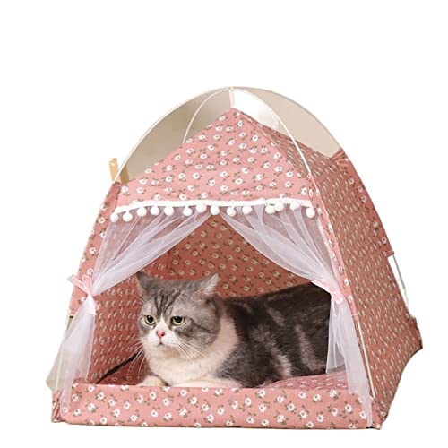 SUICRA Haustierbetten Pet Tent Bed Cat House Comfort Products Pet Accessories Comfort Calm Cat Bed Small Dog Bed House (Color : Pink, Size : L) von SUICRA