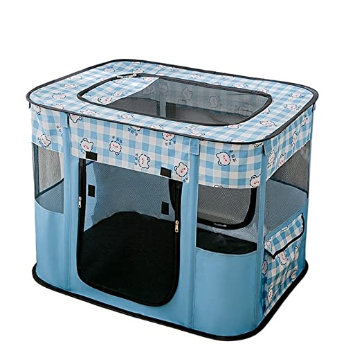 SUICRA Haustierbetten Portable Folding Cat Bed Basket Cozy Nest, Folding Tent for Kitten Puppy Lounger Cushion In Delivery Room Cat House Pet Supplie (Color : Blue, Size : M) von SUICRA