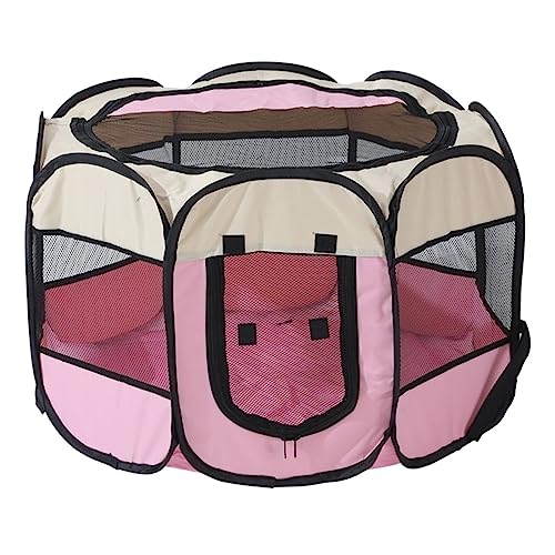 SUICRA Haustierbetten Portable Folding Pet Tent Dog House Octagonal Cage for Cat Tent Playpen Puppy Kennel Easy Operation Fence Outdoor Big Dogs House (Color : Pink, Size : 114 * 114 * 58) von SUICRA