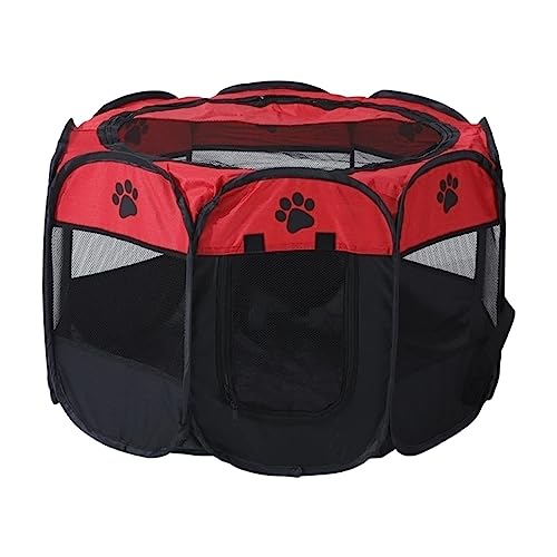 SUICRA Haustierbetten Portable Folding Pet Tent Dog House Octagonal Cage for Cat Tent Playpen Puppy Kennel Easy Operation Fence Outdoor Big Dogs House (Color : Red, Size : 73 * 73 * 43cm) von SUICRA