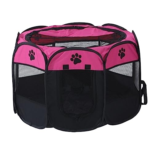 SUICRA Haustierbetten Portable Folding Pet Tent Dog House Octagonal Cage for Cat Tent Playpen Puppy Kennel Easy Operation Fence Outdoor Big Dogs House (Color : Rose red, Size : 73 * 73 * 43cm) von SUICRA