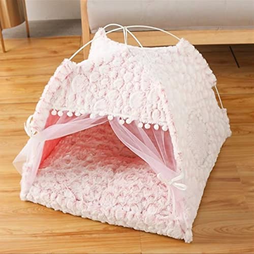 SUICRA Haustierbetten Sweet Princess cat Bed The General Teepee Closed Cozy Hammock with Floors Foldable cat Tent Dog House Bed pet Basket Cushion (Color : Pink) von SUICRA