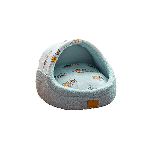 SUICRA Haustierbetten Warm Haustierhaus Welpen Hund □□ Kennel Matte Tier Tierkatze Kätzchen Nest Zusammenklappbare kleine Hundekorb Teddy Höhle Hund Matratze (Color : Blue, Size : Large) von SUICRA