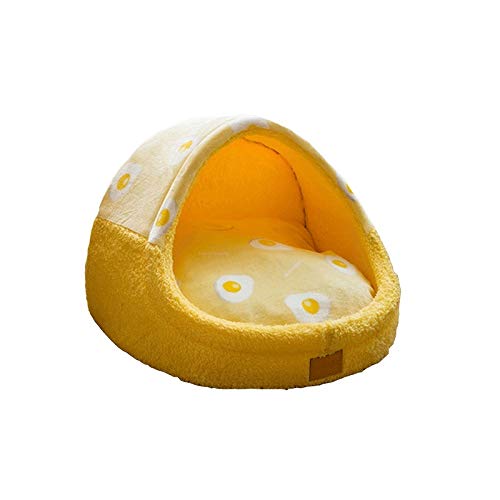 SUICRA Haustierbetten Warm Haustierhaus Welpen Hund □□ Kennel Matte Tier Tierkatze Kätzchen Nest Zusammenklappbare kleine Hundekorb Teddy Höhle Hund Matratze (Color : Yellow, Size : Medium) von SUICRA