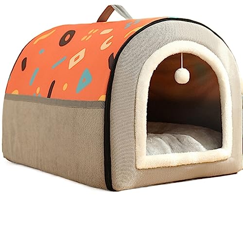 SUICRA Haustierbetten Warm Winter Cat Dog Bed Mat Deep Sleep Tent Cozy Geometric House Nest Removable Washable for Medium Large Dogs Pet Supplies (Color : Orange Gray, Size : 40 * 35 * 33cm) von SUICRA