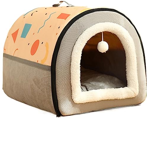 SUICRA Haustierbetten Warm Winter Cat Dog Bed Mat Deep Sleep Tent Cozy Geometric House Nest Removable Washable for Medium Large Dogs Pet Supplies (Color : Yellow Gray, Size : 100 * 70 * 60cm) von SUICRA