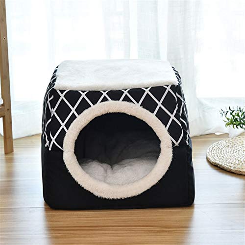 SUICRA Haustierbetten Weiche Katze Höhle Haus for Haustier Gemütliches Haustier Bett Katzen Hunde Nest Zwinger Schlafsack Matte Pad Zelt Haustiere Winter Warm Betten (Color : Black, Size : Medium) von SUICRA