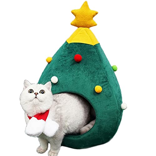 SUICRA Haustierbetten Weihnachtsbaum Haustierhaus Winter Hund Halb geschlossen Kennel Katze Nest pubby warmes Haus Haustier Schlafbett Kissen Zelt Haustierbedarf (Size : L) von SUICRA