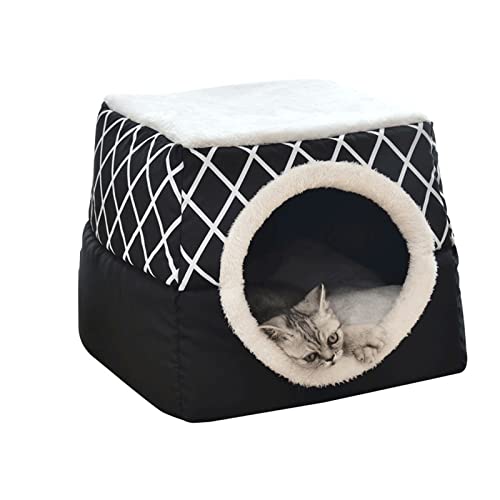 SUICRA Haustierbetten Winter Nette Haustier Katze Hundehaus Höhle for Kätzchen Welpen Schlafendes Bett Indoor Warme Nest Kissen Komfortables Kissen Pet Produkte (Color : Black, Size : M) von SUICRA