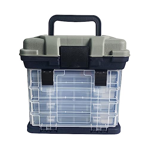 SUIOPPYUW Effizientes Aufbewahren und Organisieren von Angelködern, Haken und Angelgeräten mit der Tackle Box Fishing Tackle Box 4 Layers Fishing, Grau, +Neue transparente Box von SUIOPPYUW