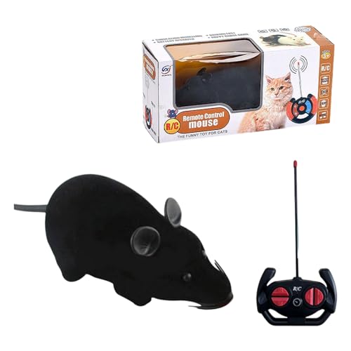 SUIOPPYUW Elektronisches Katzenspielzeug, ferngesteuertes Haustierspiel für Katzen, Mäuse und andere kleine Haustiere, Realistisches Aussehen RC Katzenspielzeug Lebensechte Maus,Schwarz von SUIOPPYUW