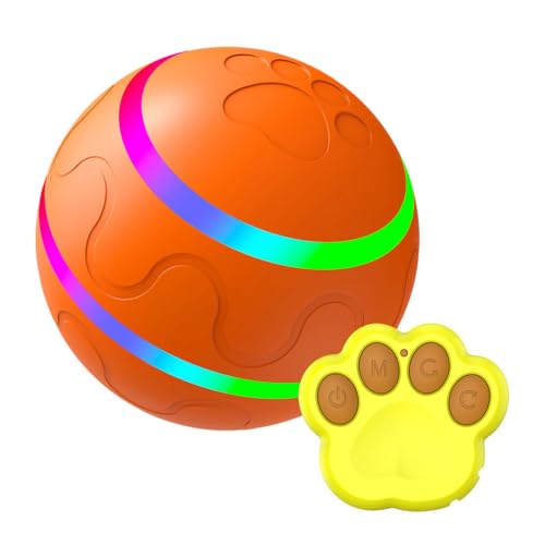 SUIOPPYUW Interaktiver Welpen Haustierball, 3 Modi, Timer Funktion für lustige Spielzeit, automatisch bewegender rollender Ball mit LED Licht, Hundeball, Orange von SUIOPPYUW