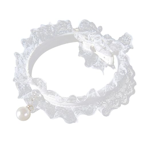 SUIOPPYUW Strapazierfähiges Spitzen Katzenhalsband, verstellbare Schnalle, schöne Spitze und Perlenanhänger, niedliches Katzenhalsband, PU Hundehalsband, Haustierhalsband von SUIOPPYUW