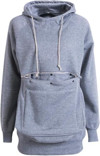 Männer und Frauen Haustier Tasche Hoodie, langärmelig, Große Taschen, Katze und Hund Hoodie,Grau,XXL von WZDD