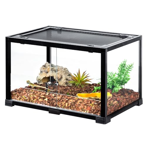 SUKEOPET Reptilien Terrarium, 60×40×40 cm Wärmelampe Terrarium, 2 IN 1 Terrarium Glas für Reptilien Bartagame Eidechse Schlangen Gecko Schlange Hamster Kleintiere von SUKEOPET