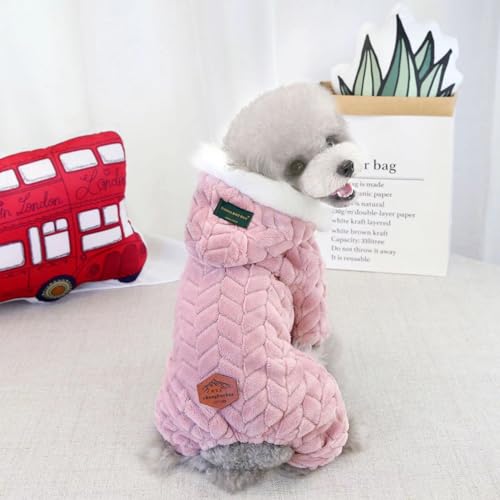 Coral-Fleece-Winterjacke, Chihuahua-Kleidung, vierbeiniger Hunde-Overall, Hundekleidung, Kapuzenpullover, winddicht und warm, für Haustiere, Katzen, Welpen, Chihuahua (1 Stück) (Rosa) von SULABH