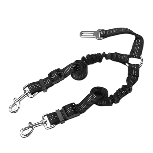 Doppelter Hunde-Sicherheitsgurt, 70 cm, verstellbar, elastisch, mit Anti-Schock-Bungee-Puffer, robuste Hunde-Sicherheitsgurte für Autos, Haustier-Sicherheitsgurte für Reisen und den täglichen Gebrauch von SULIVES