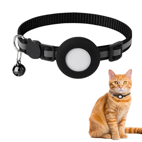 SULIVES Airtag Katzenhalsband mit Glocke und Sicherheitsschnalle, reflektierender und wasserdichter Airtag-Halter, kompatibel mit Airtag, verstellbar 17,8 - 33 cm, 1,9 cm Breite, sicher und leicht, von SULIVES