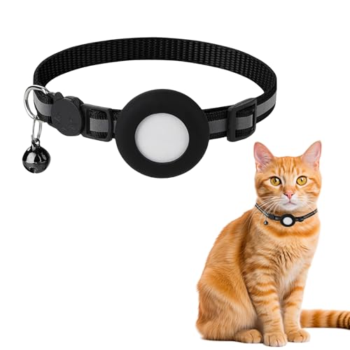 SULIVES Airtag Katzenhalsband mit reflektierender Kätzchenglocke, verstellbare 17,8 - 30,5 cm Sicherheitsschnalle, Apple-Airtag-Halter für Mädchen, Jungen, Katzen, leichtes Haustierzubehör und Zubehör von SULIVES